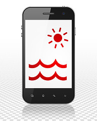 Image showing Vacation concept: Smartphone with Beach on display