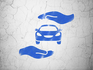 Image showing Insurance concept: Car And Palm on wall background