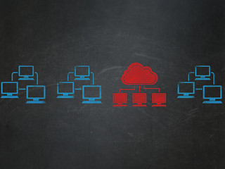 Image showing Cloud networking concept: cloud network icon on School Board background
