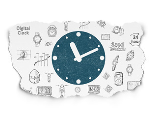 Image showing Timeline concept: Clock on Torn Paper background