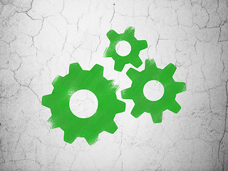 Image showing Marketing concept: Gears on wall background