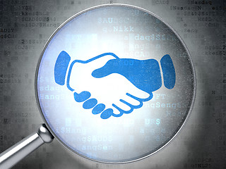 Image showing Finance concept: Handshake with optical glass on digital background