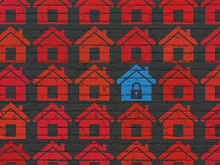 Image showing Privacy concept: home icon on wall background