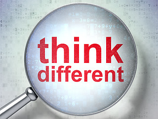 Image showing Studying concept: Think Different with optical glass