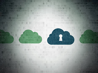 Image showing Cloud networking concept: cloud with keyhole icon on Digital Paper background
