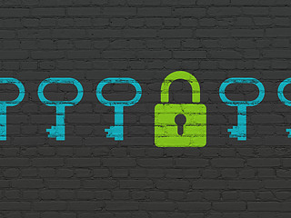 Image showing Privacy concept: closed padlock icon on wall background