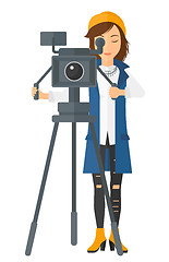 Image showing Camerawoman with movie camera.