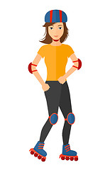 Image showing Sporty woman on rollerblades.