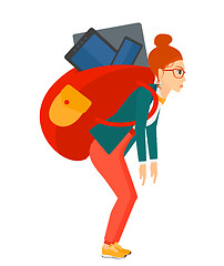 Image showing Woman with backpack full of devices.