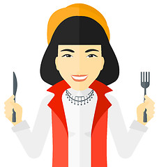 Image showing Hungry woman waiting for food.