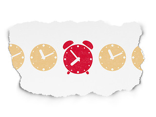 Image showing Timeline concept: alarm clock icon on Torn Paper background