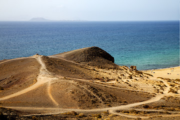 Image showing in lanzarote spain pond  rock stone   coastline and summer in la