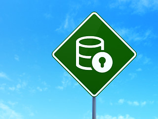 Image showing Database concept: Database With Lock on road sign background