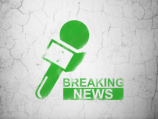 Image showing News concept: Breaking News And Microphone on wall background