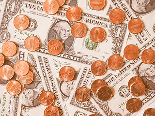 Image showing  Dollar coins and notes vintage