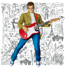 Image showing Man With The Guitar Against Love Background