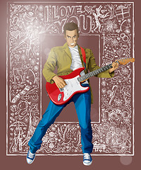 Image showing Man With The Guitar Against Love Background