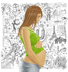 Image showing Pregnant Female With Belly Against Love Background