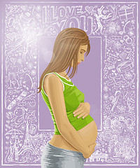 Image showing Pregnant Female With Belly Against Love Background