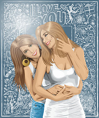 Image showing Vector Women Gay Couple Against Love Background