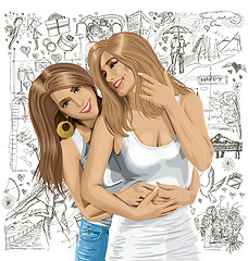 Image showing Vector Women Gay Couple Against Love Background