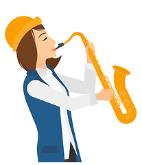 Image showing Woman playing saxophone.