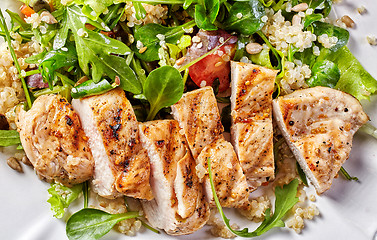 Image showing Quinoa and vegetable salad with grilled chicken