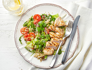 Image showing Quinoa and vegetable salad and grilled chicken