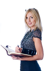 Image showing Young beautiful girl with diary log