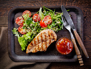 Image showing Quinoa and vegetable salad and grilled chicken fillet