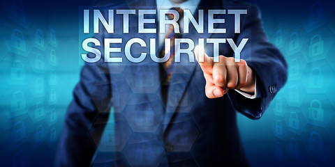 Image showing Entrepreneur Touching INTERNET SECURITY Onscreen