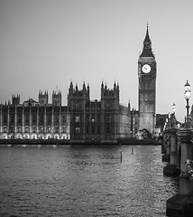 Image showing Black and white Houses of Parliament in London