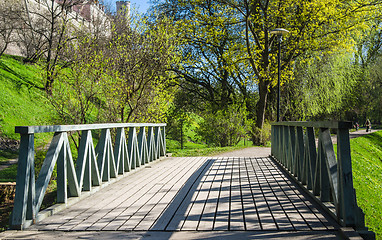 Image showing Wooden bridge in the park in Tallinn, a beautiful spring day