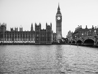 Image showing Black and white Houses of Parliament in London