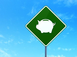 Image showing Currency concept: Money Box on road sign background