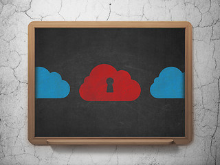 Image showing Cloud networking concept: cloud with keyhole icon on School Board background