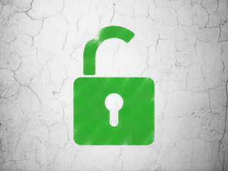 Image showing Security concept: Opened Padlock on wall background