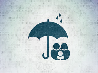 Image showing Safety concept: Family And Umbrella on Digital Paper background