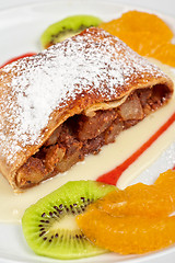 Image showing Apple strudel closeup