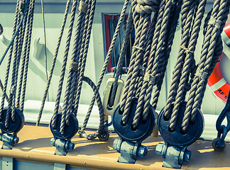 Image showing Blocks and tackles of a sailing vessel