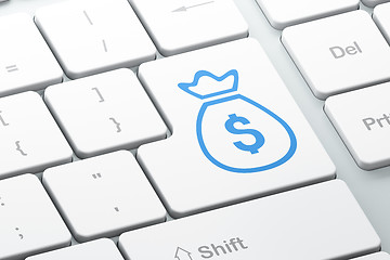 Image showing Currency concept: Money Bag on computer keyboard background