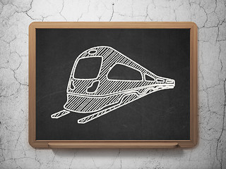 Image showing Vacation concept: Train on chalkboard background