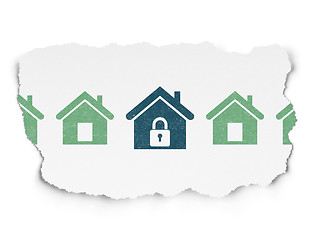 Image showing Security concept: home icon on Torn Paper background