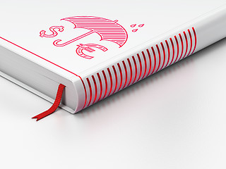 Image showing Security concept: closed book, Money And Umbrella on white background