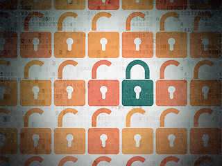 Image showing Privacy concept: closed padlock icon on Digital Paper background