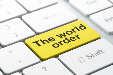 Image showing Politics concept: The World Order on computer keyboard background