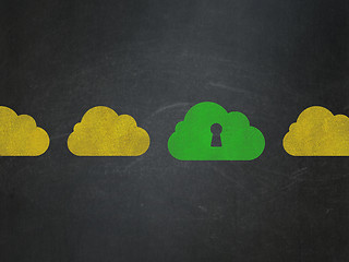 Image showing Cloud computing concept: cloud with keyhole icon on School Board background