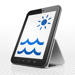 Image showing Travel concept: Tablet Computer with Beach on display