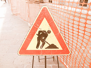 Image showing  Roadworks sign vintage