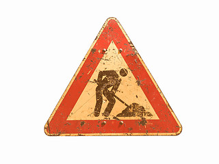 Image showing  Road works sign isolated vintage